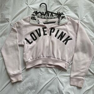 PINK Love Pink Cropped Quarter-Zip Sweatshirt - Light Pink